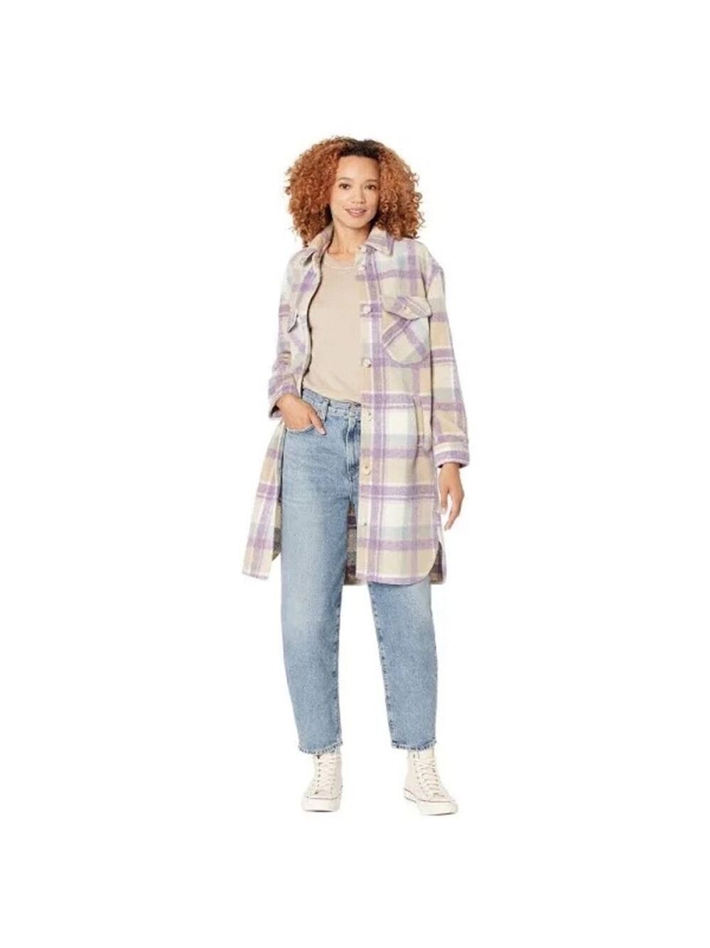 Blank NYC Long Plaid Shirt Jacket - Keep It Up, Size L